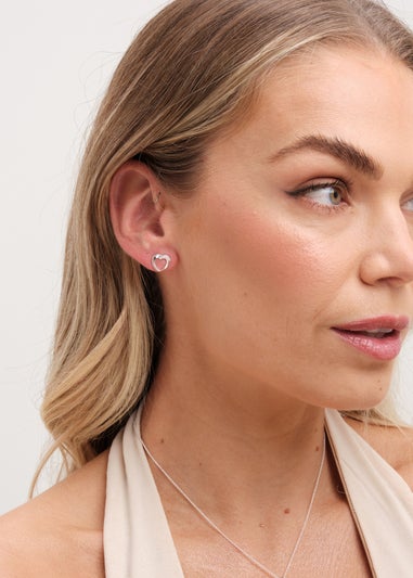 Simply Silver Sterling Silver 925 Cubic Zirconia Twisted Heart Stud Earrings