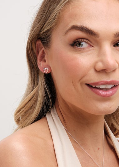 Simply Silver Sterling Silver 925 Cubic Zirconia Twisted Heart Stud Earrings