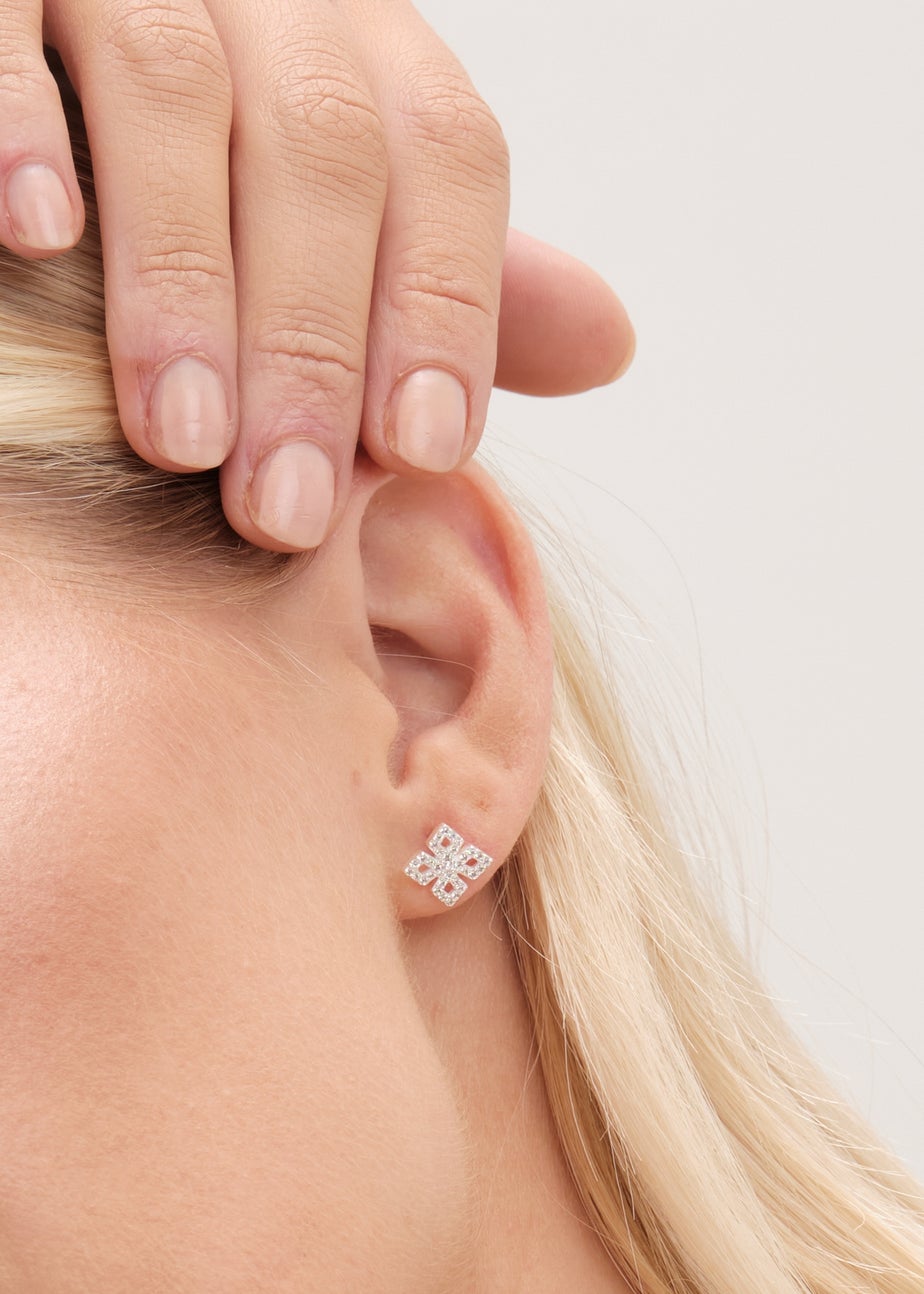 Simply Silver Sterling Silver 925 Cubic Zirconia Floral Stud Earrings