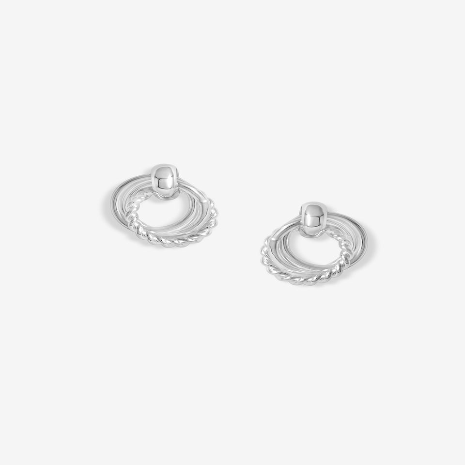 Simply Silver Sterling Silver 925 Polished & Textured Interlocking Circle Stud Earrings