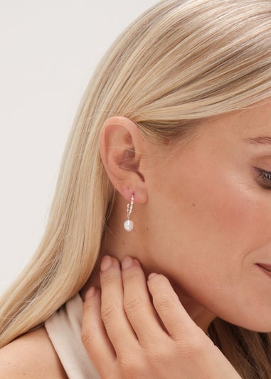 Simply Silver Sterling Silver 925 Polished twist & Pearl Hoop Earrings