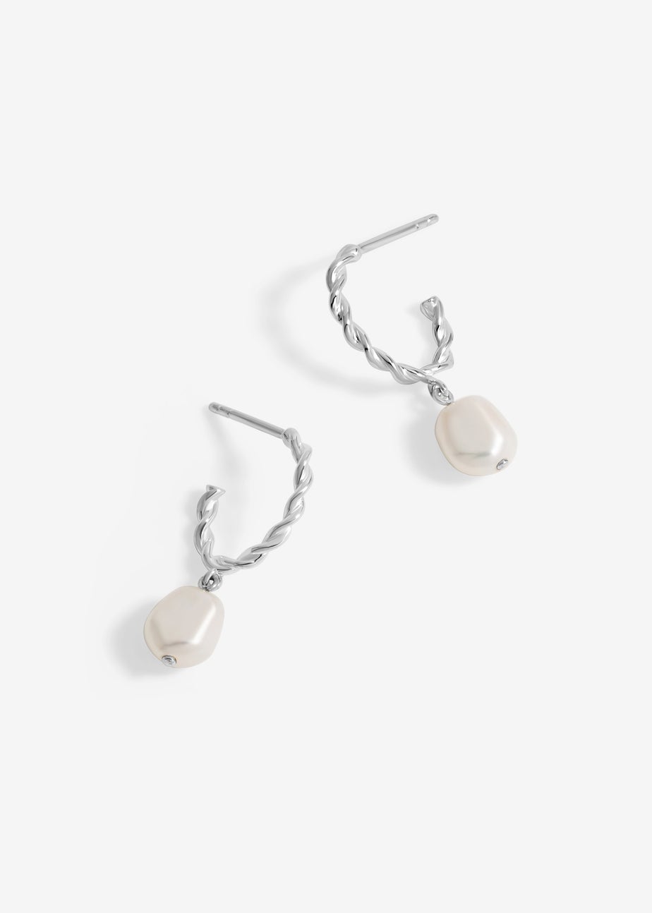 Simply Silver Sterling Silver 925 Polished twist & Pearl Hoop Earrings