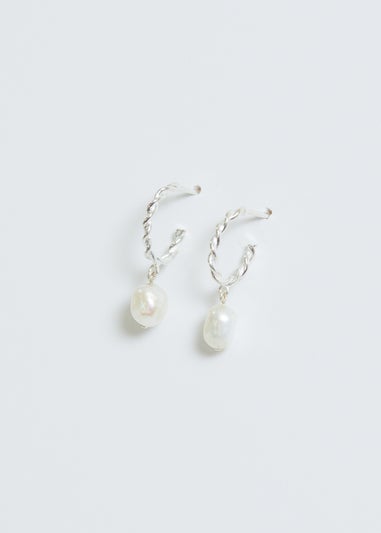 Simply Silver Sterling Silver 925 Polished twist & Pearl Hoop Earrings