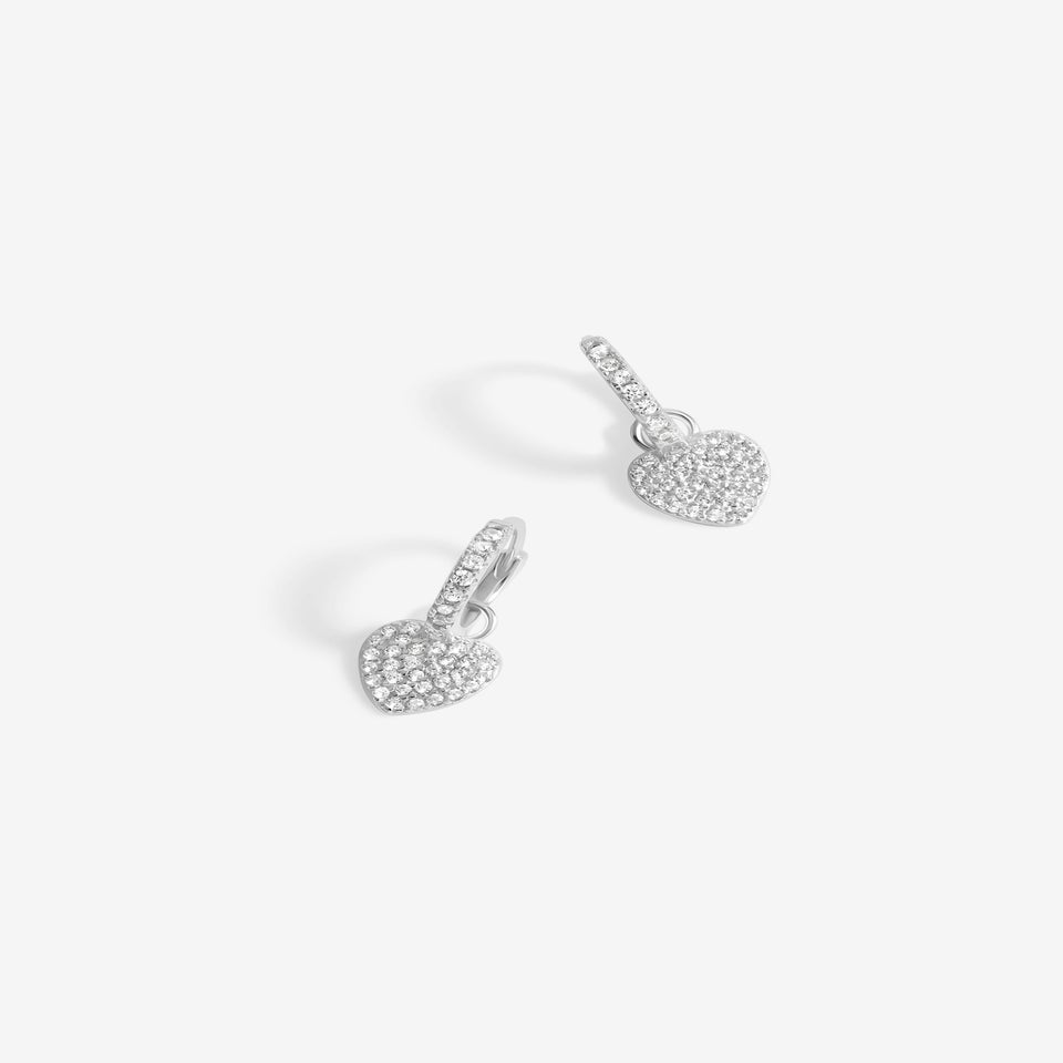 Simply Silver Sterling Silver 925 Pave Heart Charm Hoop Earrings