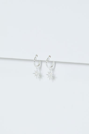 Simply Silver Sterling Silver 925 Cubic Zirconia Celestial Star Hoop Earrings