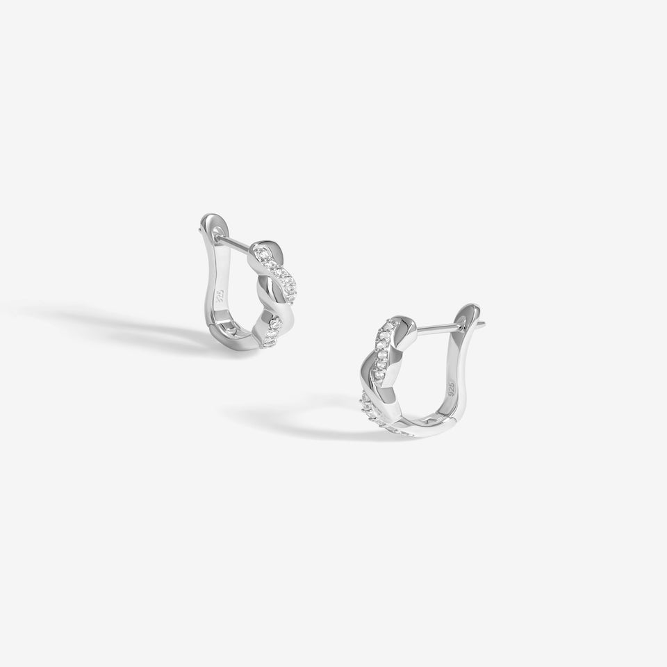 Simply Silver Sterling Silver 925 Polished & Cubic Zirconia Plaited Hoop Earrings
