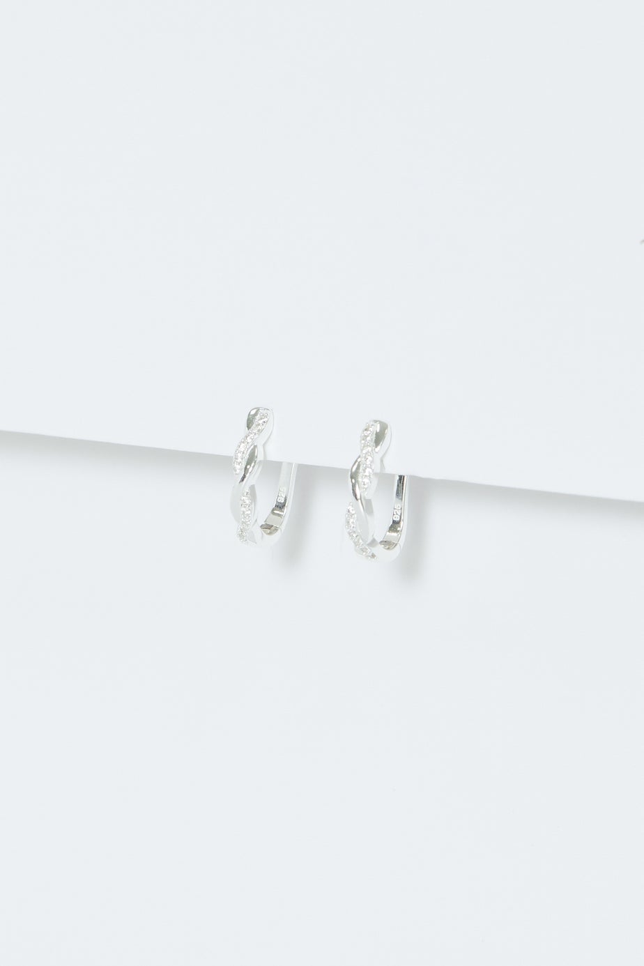 Simply Silver Sterling Silver 925 Polished & Cubic Zirconia Plaited Hoop Earrings