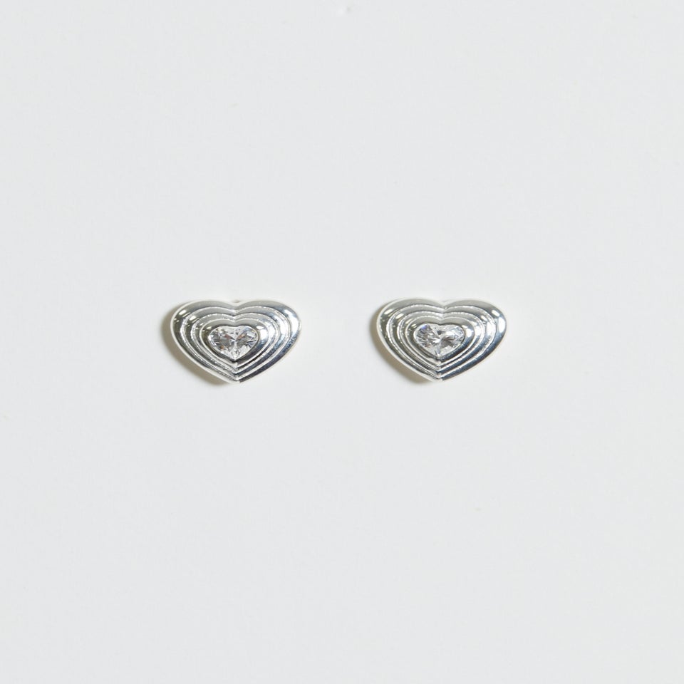Simply Silver Sterling Silver 925 Ridged Heart Cubic Zirconia Stud Earrings