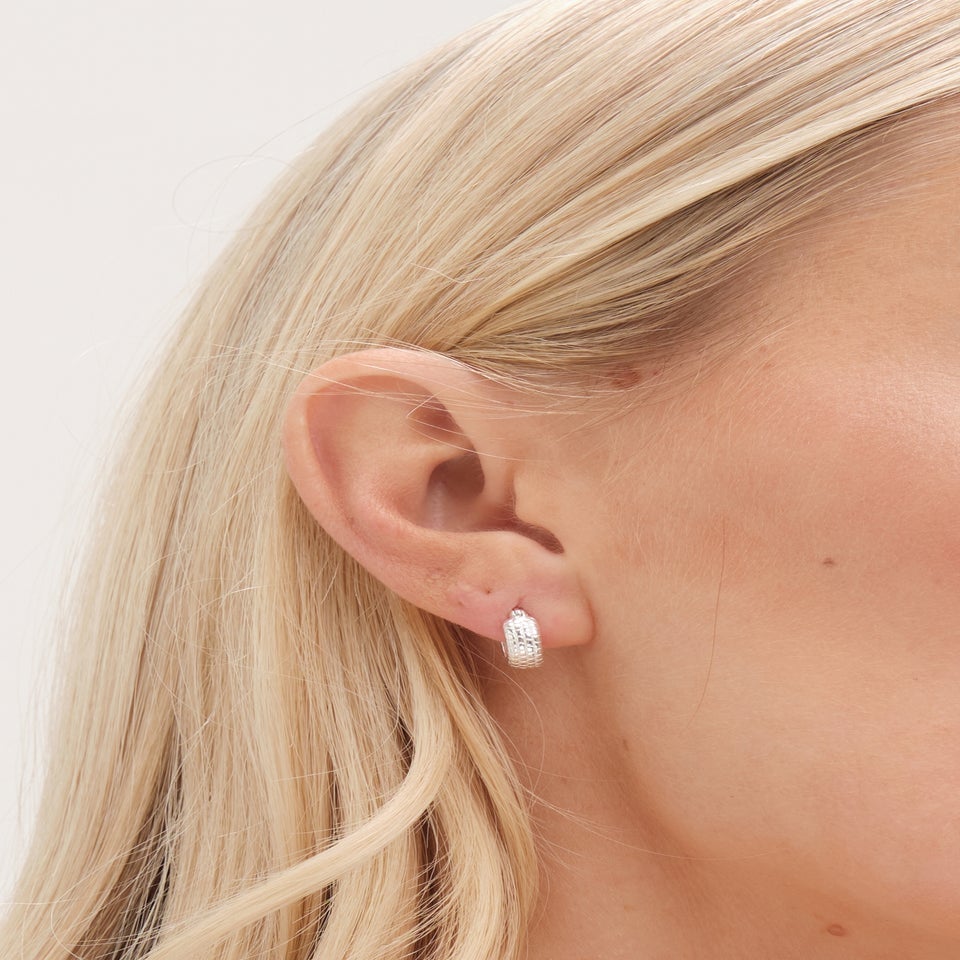 Simply Silver Sterling Silver 925 Polished Mini Textured Huggie Hoop Earrings