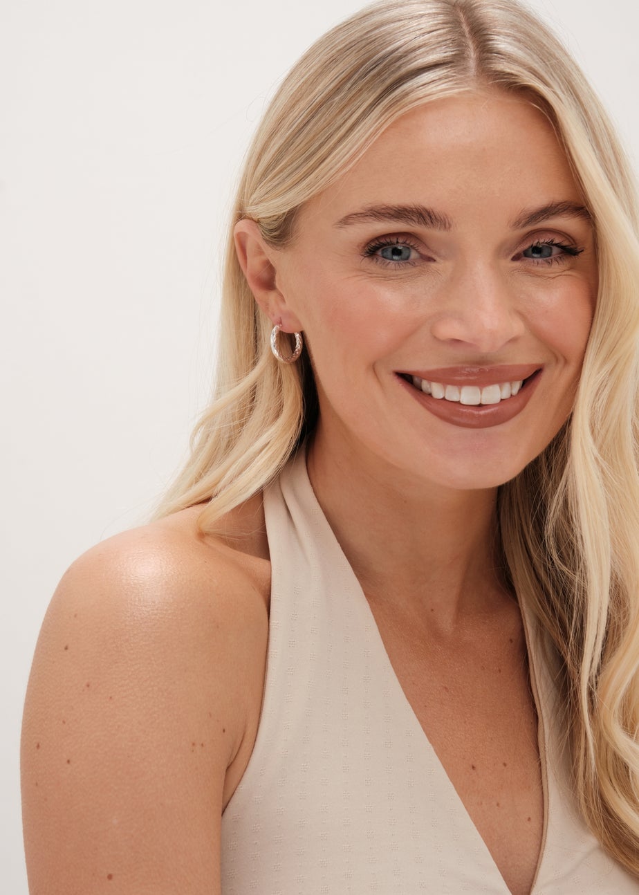 Simply Silver Sterling Silver 925 Polished Diamond Cut Mini Hoop Earrings