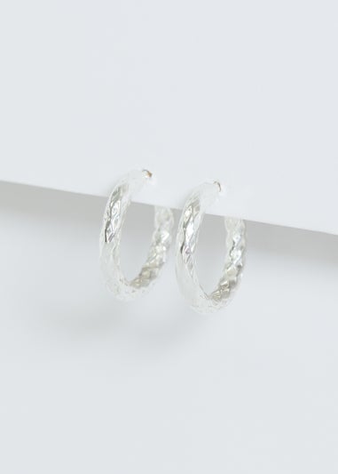 Simply Silver Sterling Silver 925 Polished Diamond Cut Mini Hoop Earrings
