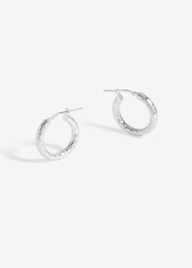 Simply Silver Sterling Silver 925 Polished Diamond Cut Mini Hoop Earrings