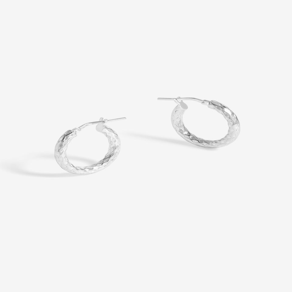 Simply Silver Sterling Silver 925 Polished Diamond Cut Mini Hoop Earrings