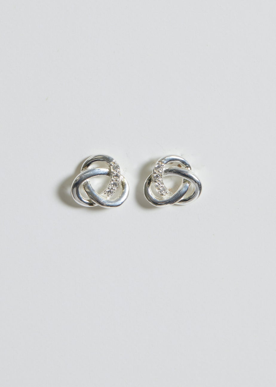 Simply Silver Sterling Silver 925 Polished & Cubic Zirconia Woven Knot Stud Earrings