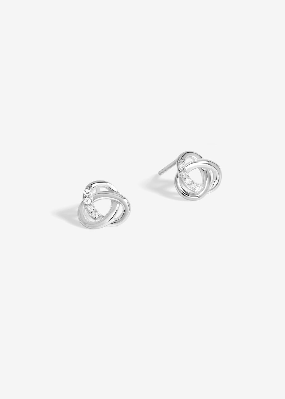 Simply Silver Sterling Silver 925 Polished & Cubic Zirconia Woven Knot Stud Earrings