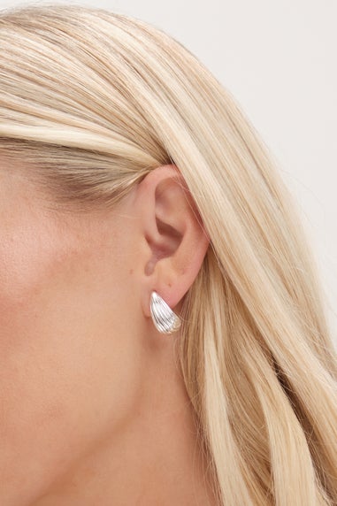 Simply Silver Sterling Silver 925 Polished Ridged Dome Hoop Earrings