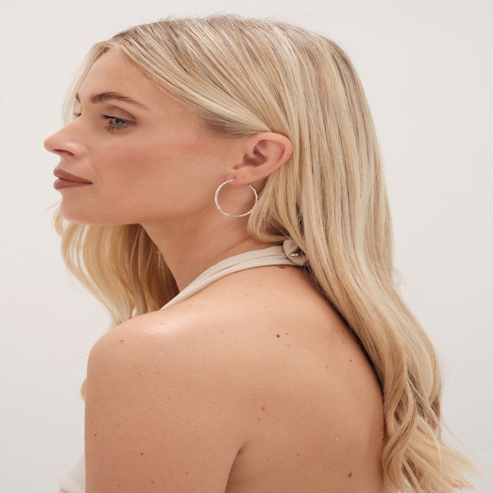 Simply Silver Sterling Silver 925 Polished Diamond Cut Large Hoop Earrings