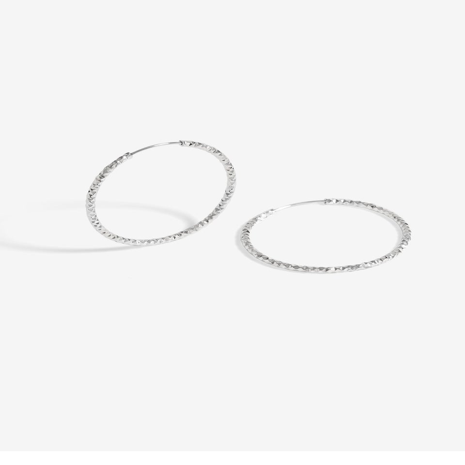 Simply Silver Sterling Silver 925 Polished Diamond Cut Large Hoop Earrings