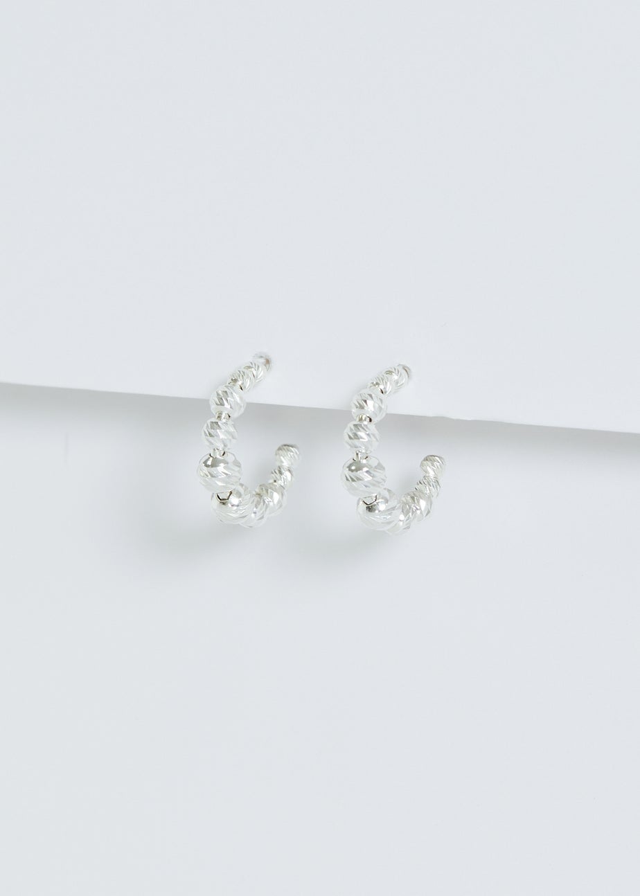 Simply Silver Sterling Silver 925 Polished & Beaded Hoop Earrings