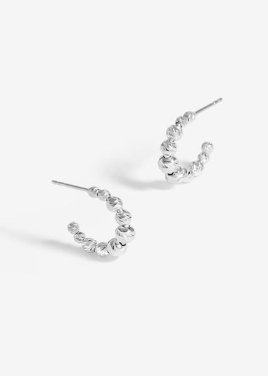 Simply Silver Sterling Silver 925 Polished & Beaded Hoop Earrings