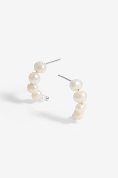 Simply Silver Sterling Silver 925 Graduated Pearl Hoop Earrings