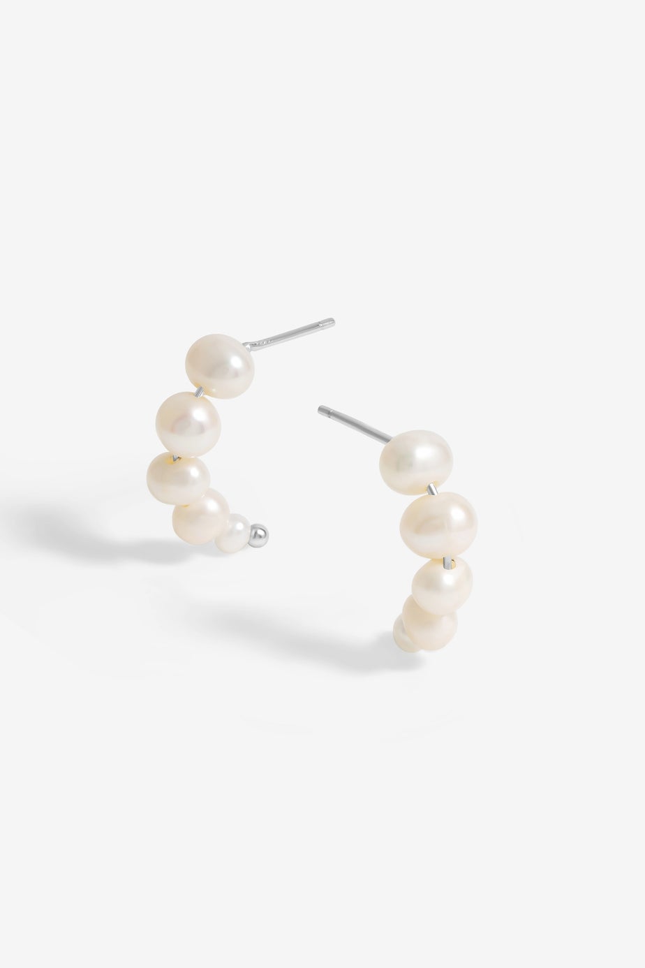 Simply Silver Sterling Silver 925 Graduated Pearl Hoop Earrings