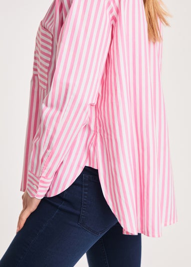 French Connection Pink Relaxed-Fit Striped Popover High-Low Hem Shirt