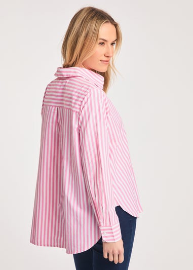 French Connection Pink Relaxed-Fit Striped Popover High-Low Hem Shirt