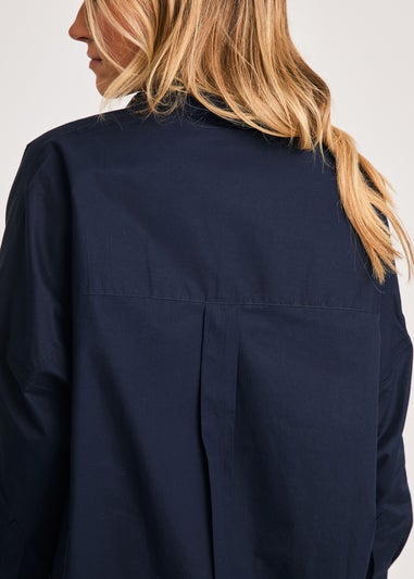French Connection Navy Cotton Long Sleeve Poplin Popover High-Low Hem Shirt