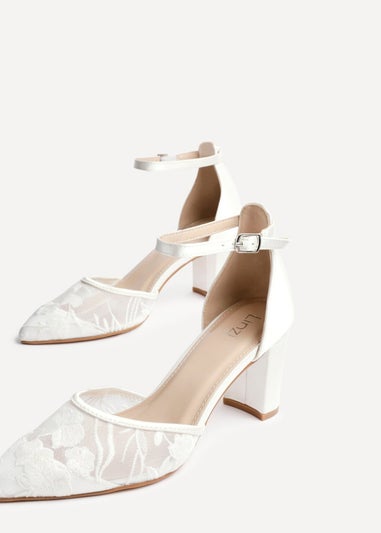 Linzi Essence Ivory Satin Floral Lace Block Court Heel