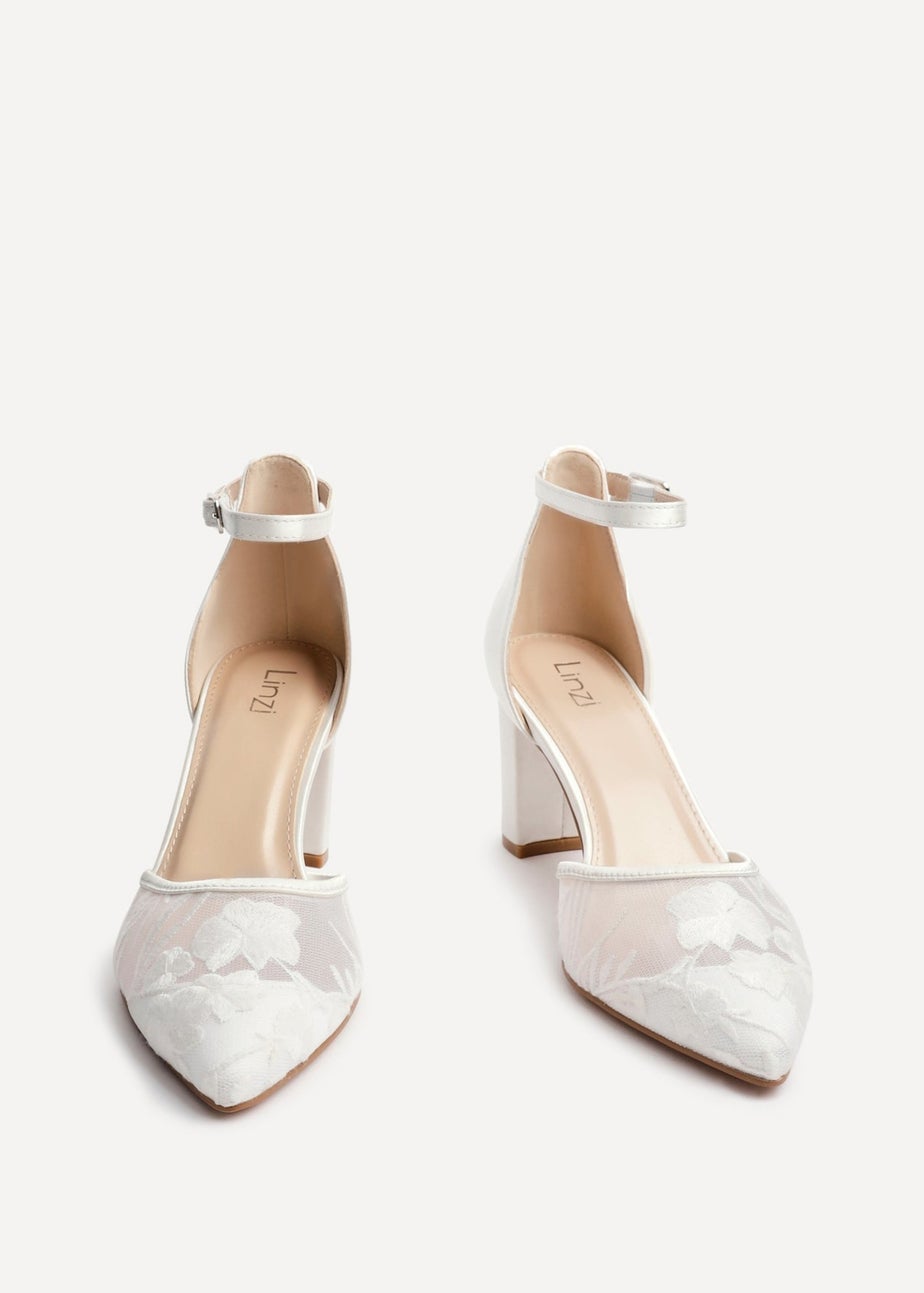 Linzi Essence Ivory Satin Floral Lace Block Court Heel