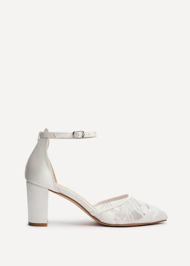 Linzi Essence Ivory Satin Floral Lace Block Court Heel