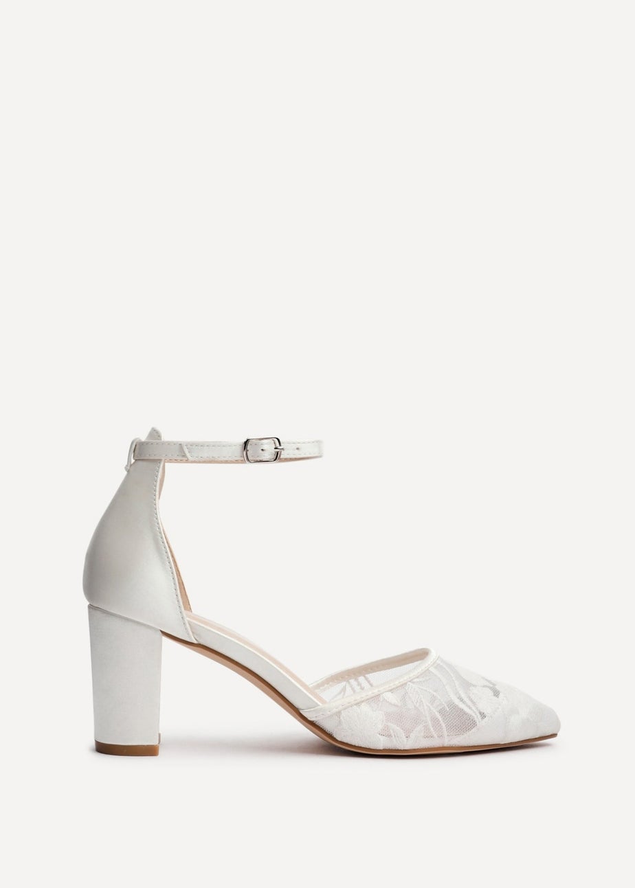 Linzi Essence Ivory Satin Floral Lace Block Court Heel