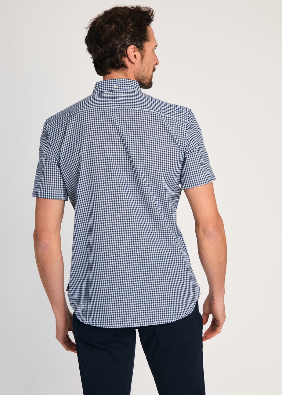 French Connection Blue Cotton Short Sleeve Gingham Chest Pocket Shirt