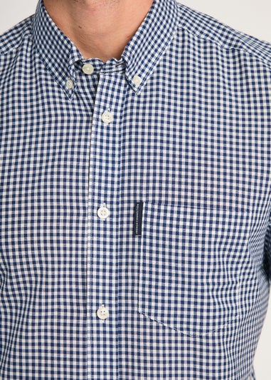 French Connection Blue Cotton Short Sleeve Gingham Chest Pocket Shirt