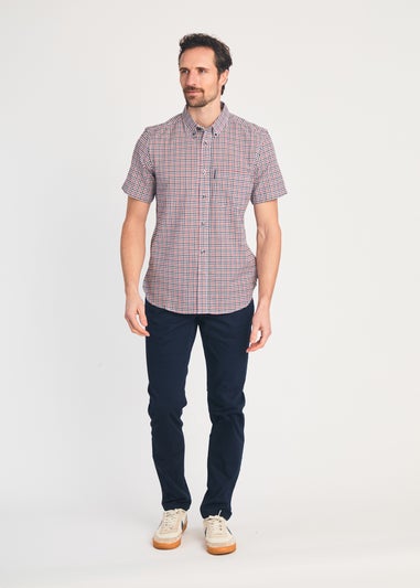 French Connection Red Cotton Short Sleeve Gingham Chest Pocket Shirt