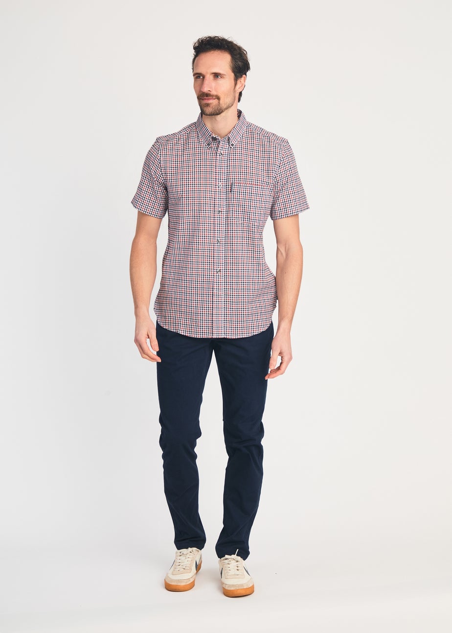 French Connection Red Cotton Short Sleeve Gingham Chest Pocket Shirt
