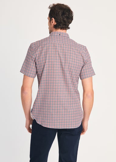 French Connection Red Cotton Short Sleeve Gingham Chest Pocket Shirt