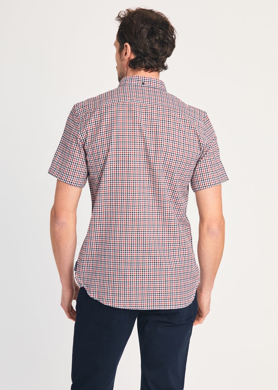 French Connection Red Cotton Short Sleeve Gingham Chest Pocket Shirt