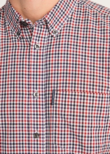 French Connection Red Cotton Short Sleeve Gingham Chest Pocket Shirt