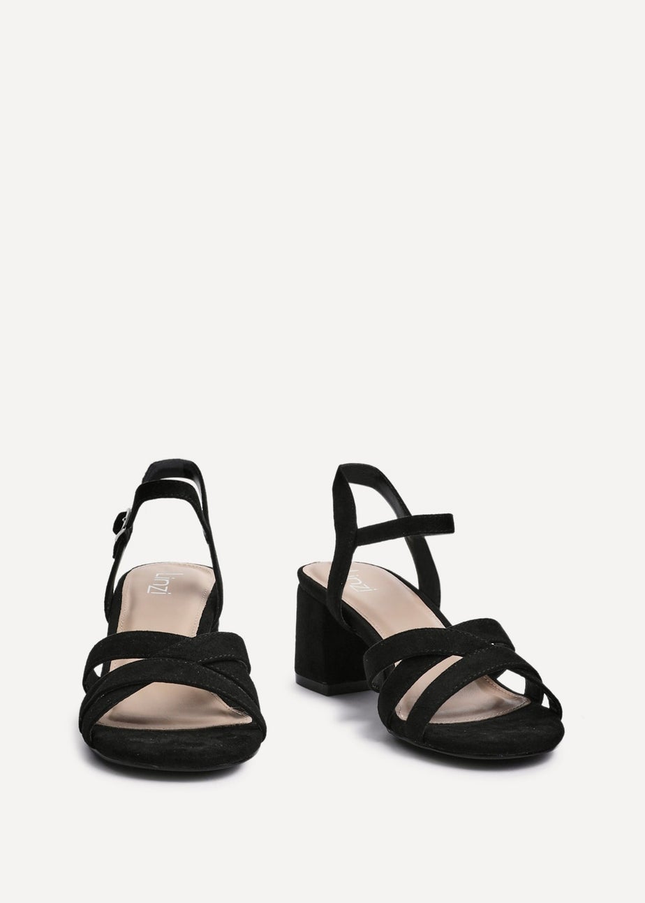 Linzi Flair Black Faux Suede Heeled Sandals