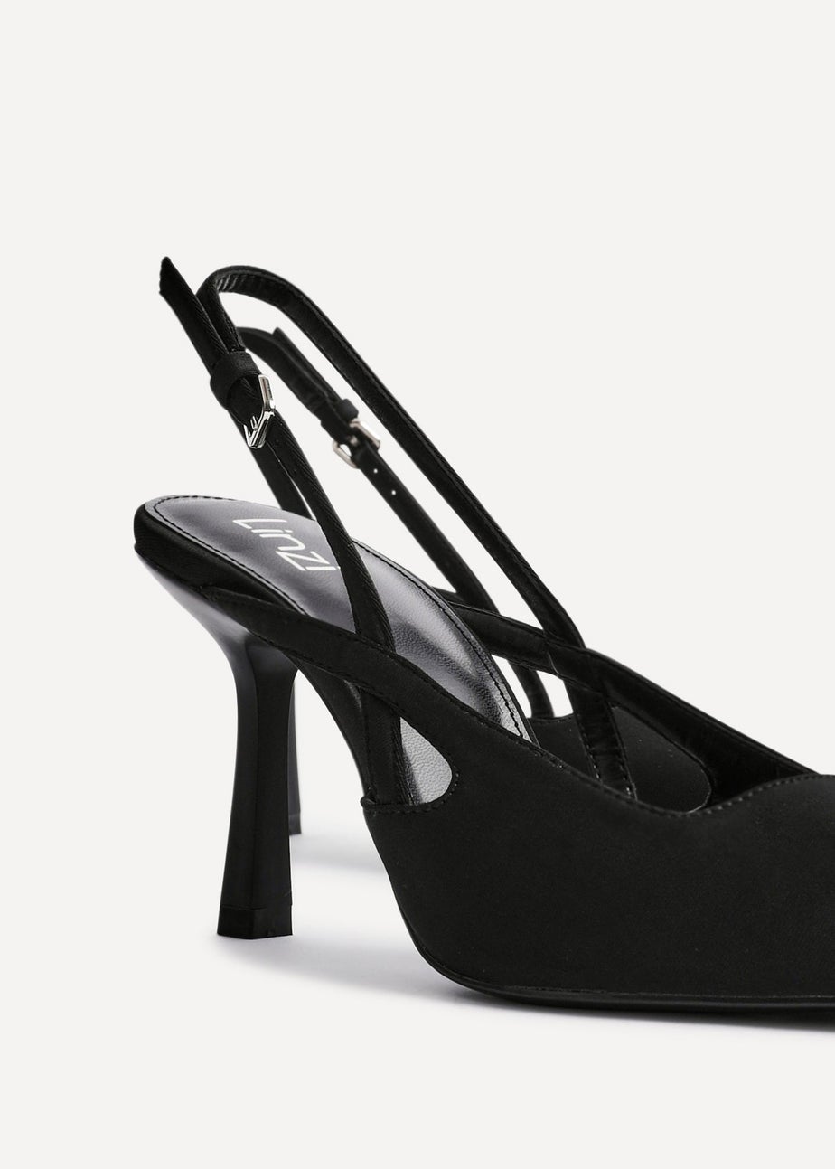 Linzi Rhea Black Scuba Sling Back Court Heels