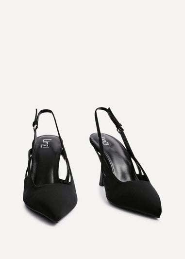 Linzi Rhea Black Scuba Sling Back Court Heels