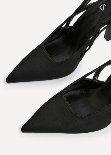 Linzi Rhea Black Scuba Sling Back Court Heels