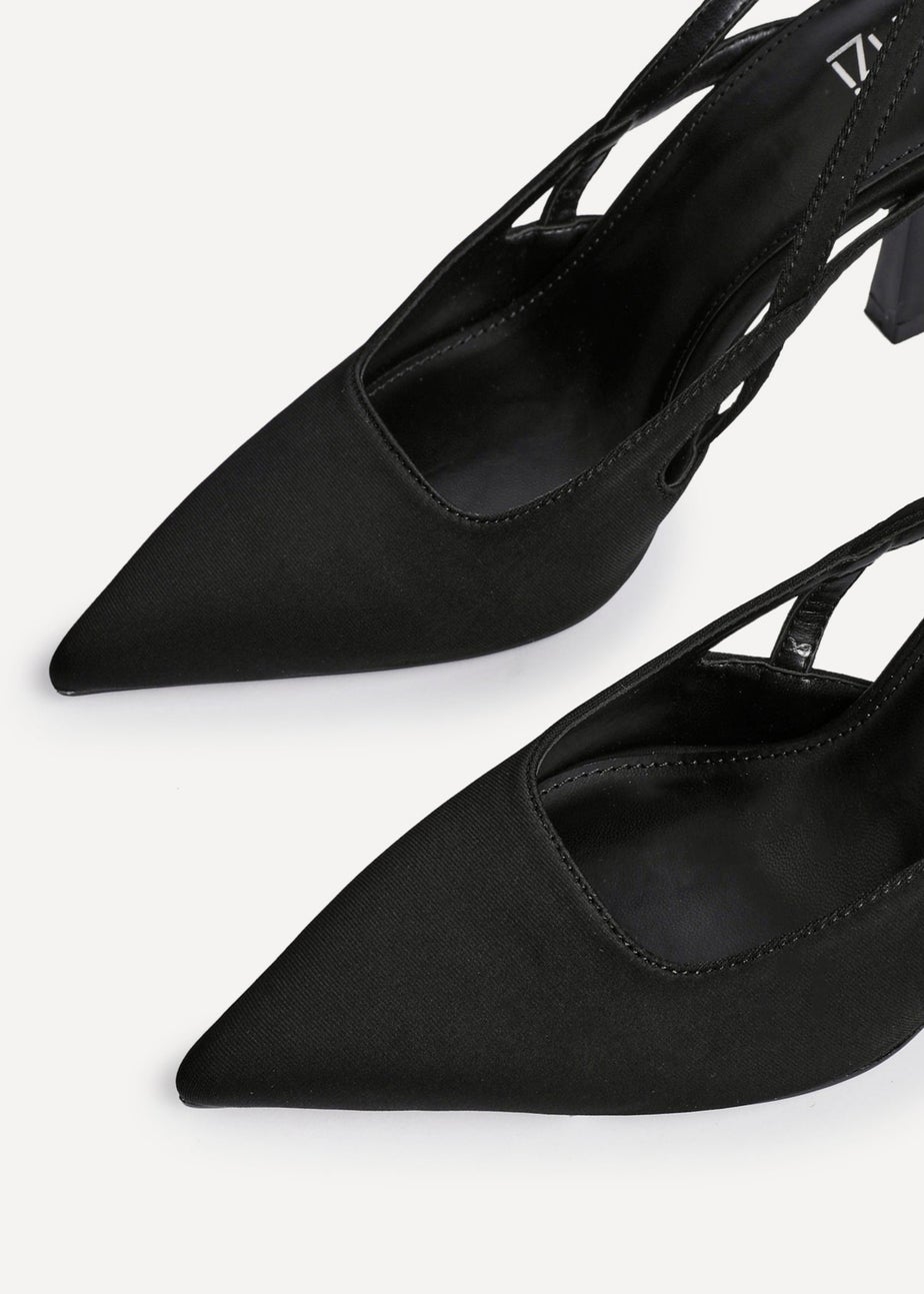 Linzi Rhea Black Scuba Sling Back Court Heels
