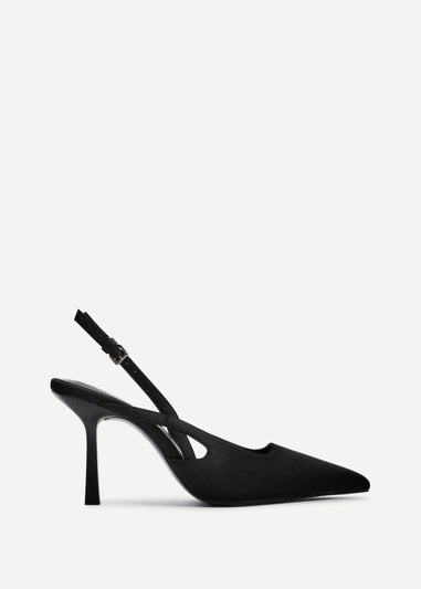 Linzi Rhea Black Scuba Sling Back Court Heels