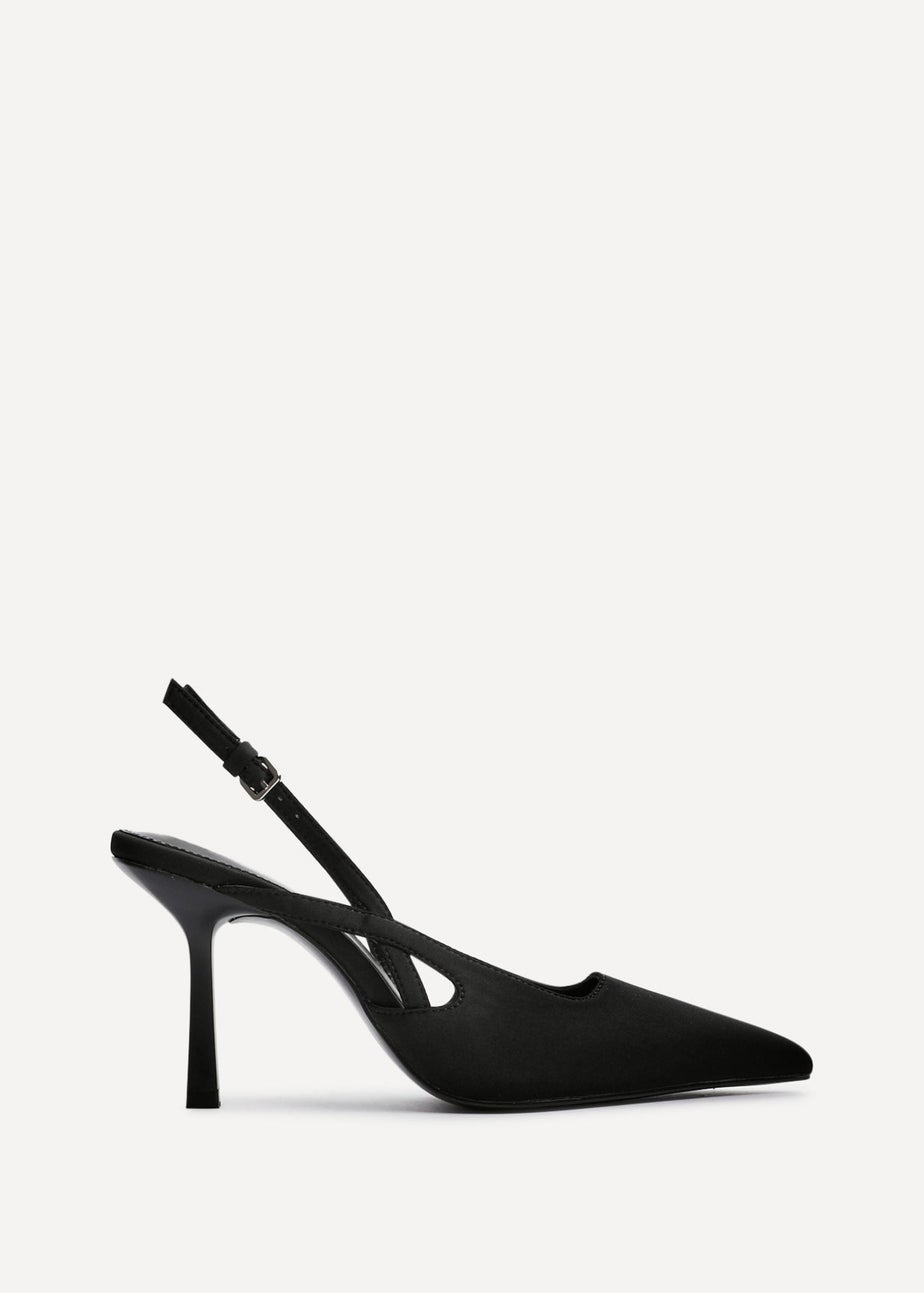 Linzi Rhea Black Scuba Sling Back Court Heels