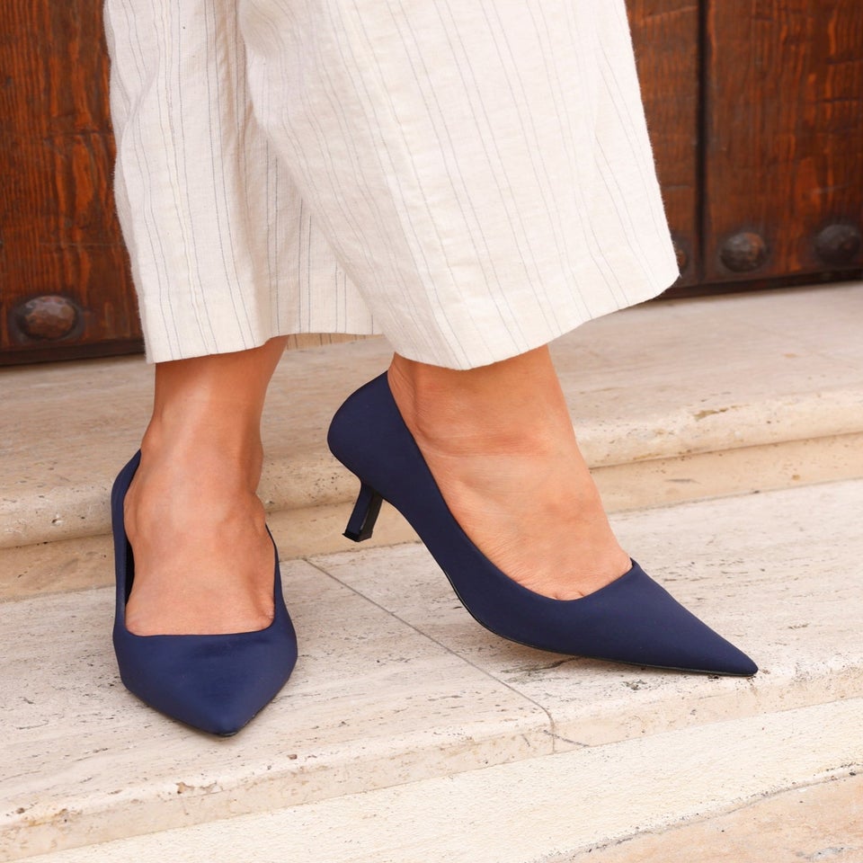 Linzi Kat Navy Scuba Leather Court Heels