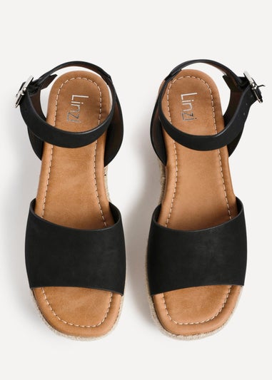 Linzi Paradise Black Nubuck Espadrille Flatform Sandals