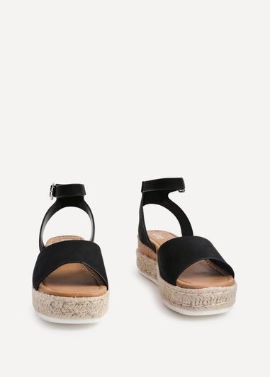 Linzi Paradise Black Nubuck Espadrille Flatform Sandals
